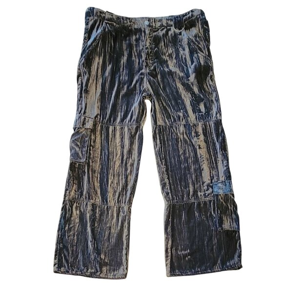 Pretty Garbage Griseta Velvet Burnout Cargo Wide Leg Baggy Pants in Olive Green - Picture 4 of 13